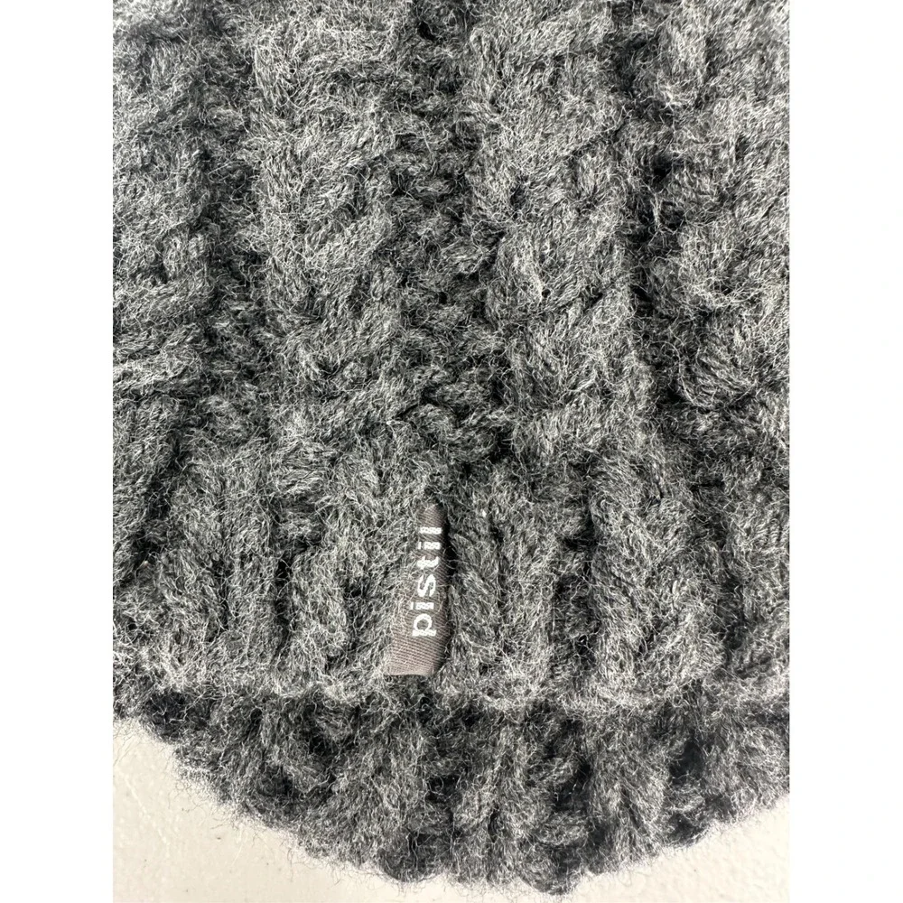 Pistil Beanie Hat Womens Charcoal Grey Chunky Cable Knit Pom Pom Winter Cap